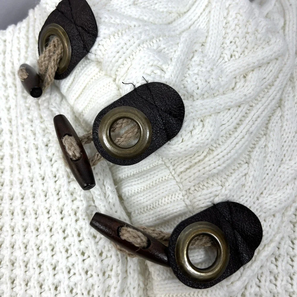 Leif Nelson White Cable Knit Mens Preppy Grandpa Cardigan Fisherman Size Large - Picture 7 of 16